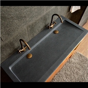 Dark Gray Granite Double Vessel Bathroom Sinks