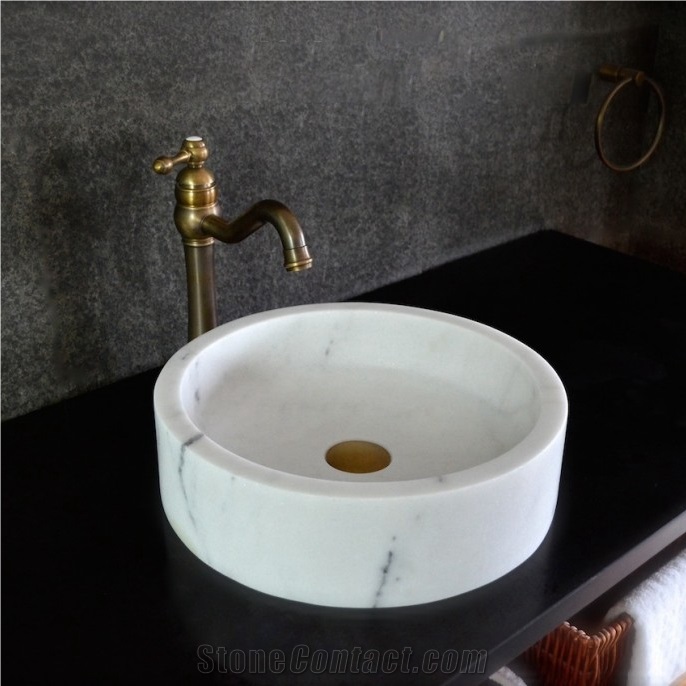 Guangxi White Marble Round Basin Bathroom Wash Bowls