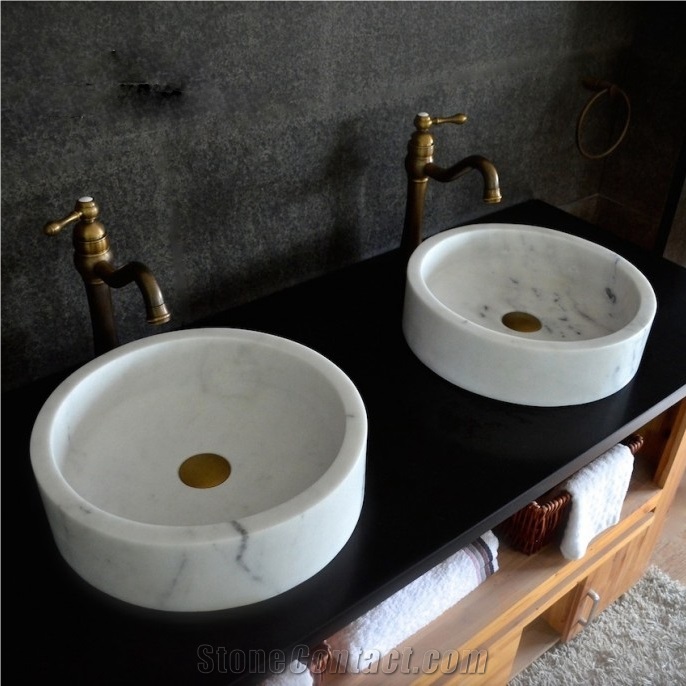 Guangxi White Marble Round Basin Bathroom Wash Bowls