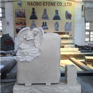 Haobo Stone 20 Years Factory Halley Beige Marble Angel Headstones