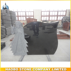 High Polished Upright Black Granite Jesus Headstone for Sale