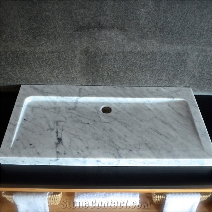 Italian Carrara White Marble Stone Bathroom Sink