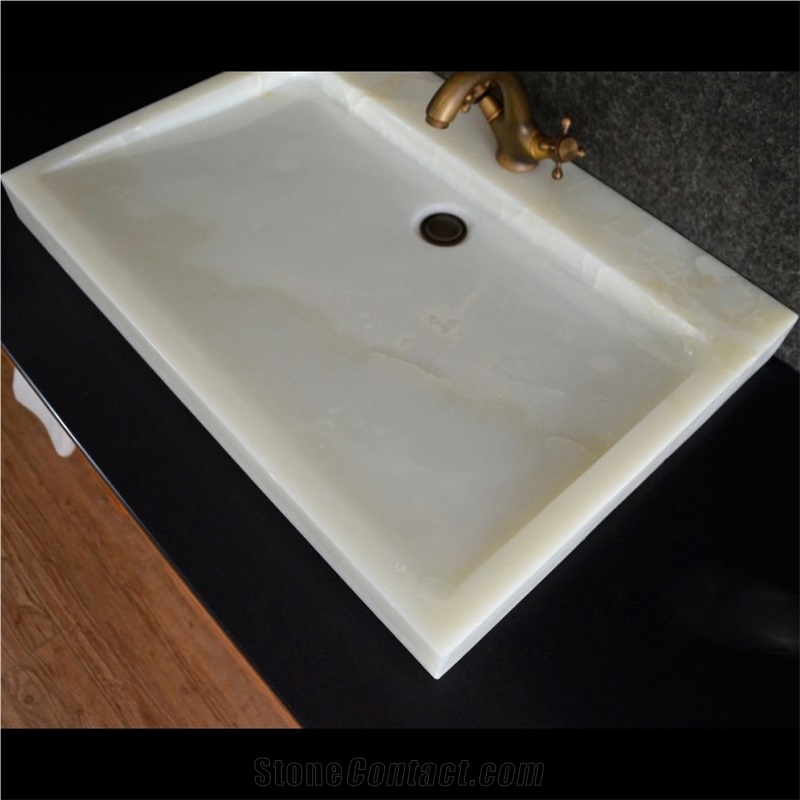 Modern Rectangular White Onyx Vessel Sinks