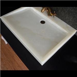 Modern Rectangular White Onyx Vessel Sinks