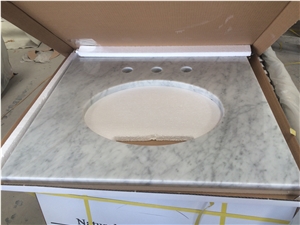 Calacatta Carrara White Marble Prefab Single Sink Bath Tops