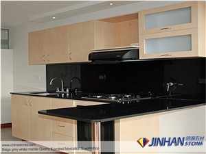 China Absolute Black Granite Kitchen Countertops, Shanxi Black Granite Prefab Kitchen Worktops