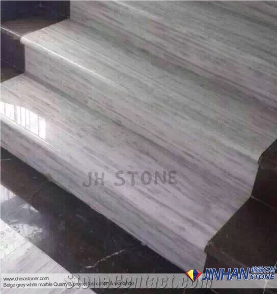 Kavala White Marble Fabricated Stair Treads Steps Riser for Staircase