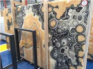 Agate Onyx with Black Clouds Slabs & Tiles