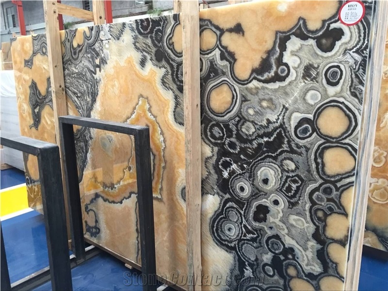 Black Dragon Onyx, Yellow and Black Onyx, Onix, Special Onyx, Slabs or Tiles, for Wall or Other Interior Decoration