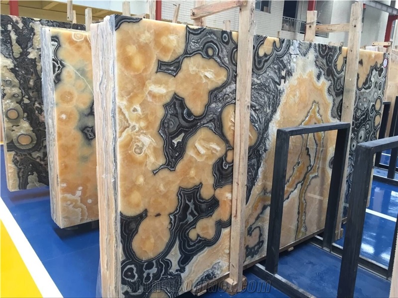 Black Dragon Onyx, Yellow and Black Onyx, Onix, Special Onyx, Slabs or Tiles, for Wall or Other Interior Decoration