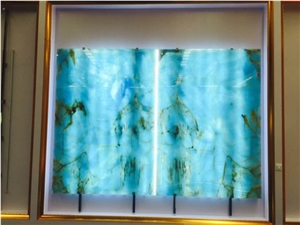 Blue Onyx Book Match Transparent Onyx Slabs & Tiles