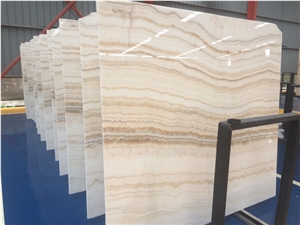 Straight Veins White Onyx Slab Cut to Size Tiles for a Grade