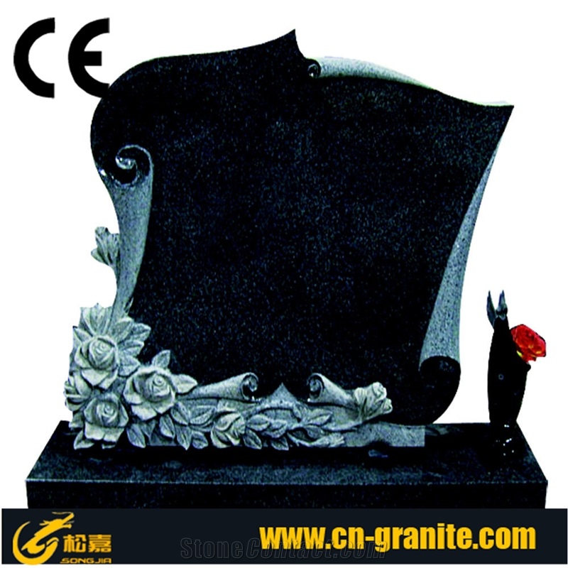 Black Granite European Style Tombston,Hot Sale Cheap Angel Engraved Monuments Headstone Polished,Black Cemetey Tombstone,Angel Upright Monuments