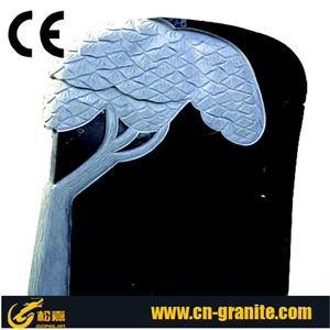 China Black Granite Tree Carving Headstones,Cemetery Engraved Tombstones, Memorial Stone Gravestone,Custom Tombstone Monument Design, Western Style Single Monuments