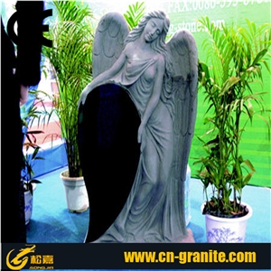 China Black/ Shanxi Black Granite Tombstone, Grave Monument Slab, Butterfly Headstone, Natural Stone, Angel with Heart Carving Monument, Western Design Gravestones,