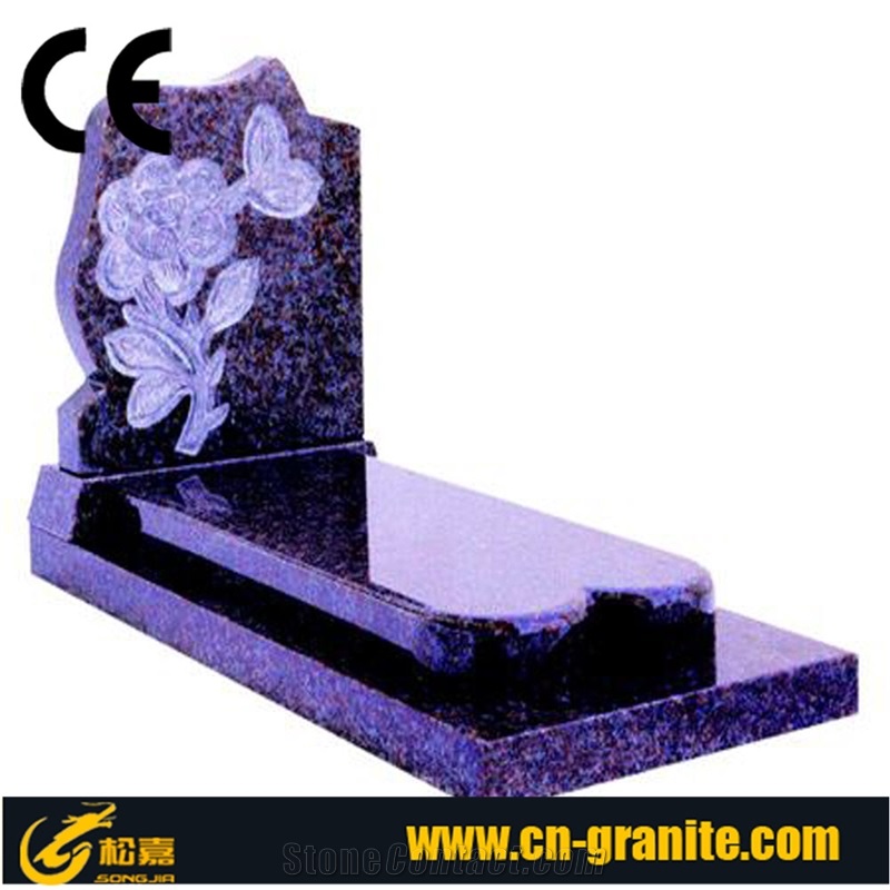 Flower Tombstone, Lilac Headstone Western Style Tombstone European Style Stone Carving Tombstone Granite Stone Tombstone and Monument