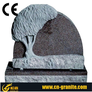 Tree Carving Black & Grey Granite Western Style Cemetery Tombstone, Flower Headstones, Mongolia Black Monument, China Hebei Black Bevel Gravestone, Cad Design Service, Custom Jewish Style