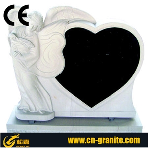 Western Style Polished Tombstones Shanxi Black Double Hearts Monuments, China Absolute Black Monuments, Supreme Black with Heart Headstones Competitive Prices