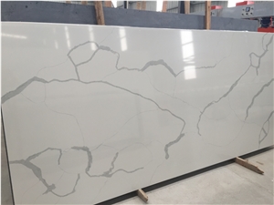 Bst Calacatta White Quartz Stone Slab for Pre-Fabricated Tops Customized Countertop Stylish Performance Of Veined Movement and Pattern