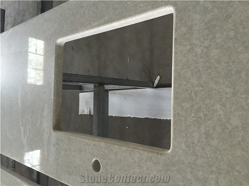 China Aritificial Quartz Stone Mainly and Widely Used in Bathroom, Bar, School, Hospital and Other Public Place Projects Especially for Pre-Fabricated Countertop Customized Vanity Top