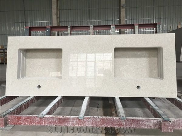 China Marble Like Engineered Quartz Stone Bath Countertop With Iso