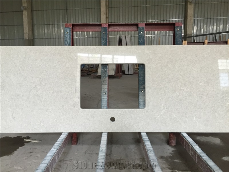 D6131 Chemical and Stain Resistant Man-Made Quartz Stone Polished Solid Surfaces Custom Countertops Pre-Fabricated Tops with Various Edge Profiles