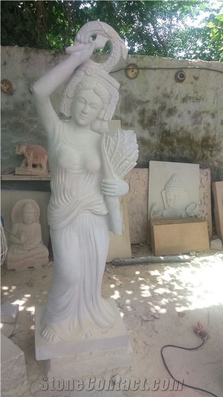 Statue - Stone Sculpture, White Sandstone Human Sculpture
