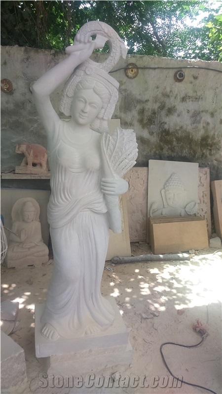 Statue - Stone Sculpture, White Sandstone Human Sculpture