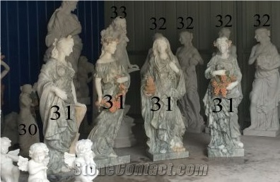Cheap Garden Four Seasons Marble Statues, Natural Green Marble Statues