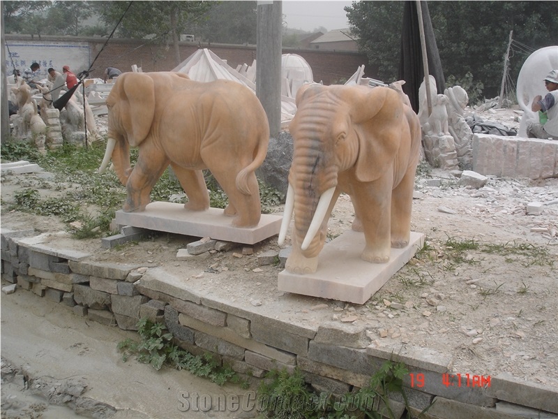 Handcarved China Marble Stone Elephant Sculpture