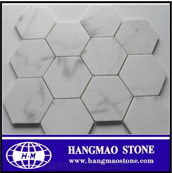 Hexagon Bianco Carrera White Stone Marble Mosaic