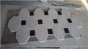 Hexagon Shape Flamed Gold Sunset Mixed Square Black Granite Stone Exterior Floor Pattern Design