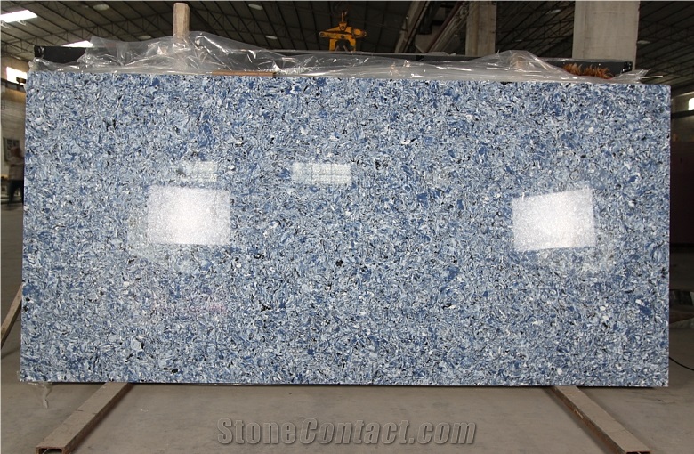 Ocean Blue Quartz Stone Slab, Artificial Blue Quartz Stone Slab, Blue Quartz Stone, Engineered Stone