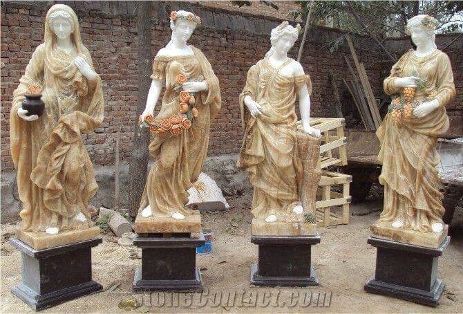 The Four Seasons Women Sculptures&Statues,Yellow Onyx Human Sculptures,Human Caving,Western Statues,Handcarved Sculptures