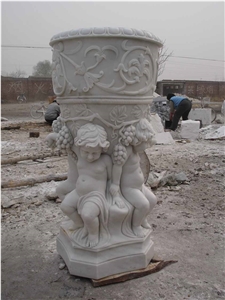 White Marble Flower Pots with Nude Boys Sculpture