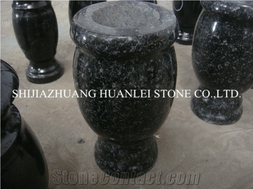 Beida Green Grey Granite Round Vase, Cemetery Accessories Polished Turned Vase Granite Monument & Tombstone Accessories