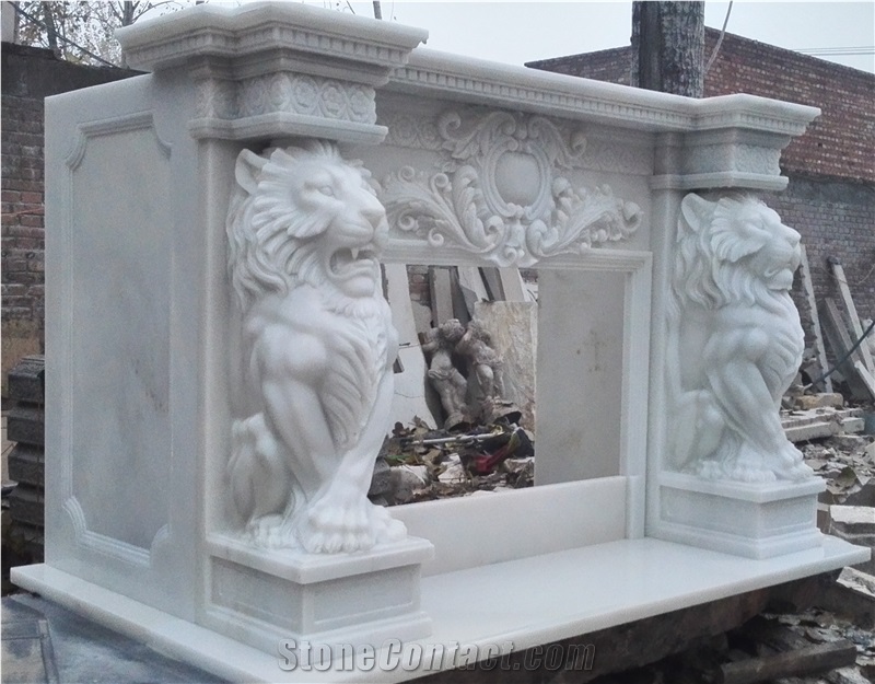 Mantel Fireplace Moden Style Fireplace /Fireplace Surround White Marble Fireplace Lion Fireplace