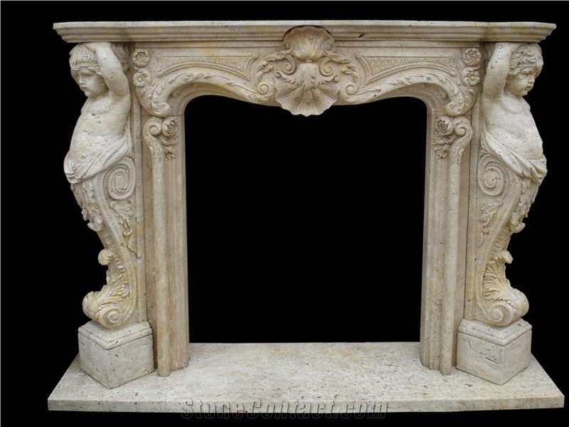 Moca Creme Az Limestone Fireplace Mantel Sround Handcarved Fireplace Sculpture Mantel