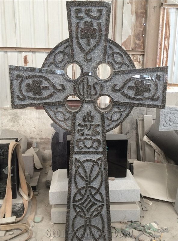Black Granite Cross Celtic Engraved Headstones Tombstone Monument