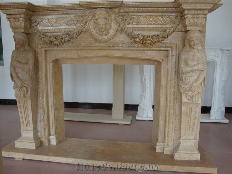 Cheap Handcarved Beige Hearth Marble Fireplace Surround