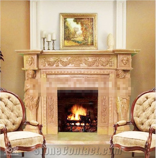 Hot Sale Beige Handcarved Marble Fireplace Mantel