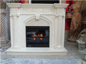 Luxury European Carved Statue Pure White Marble Fireplace
