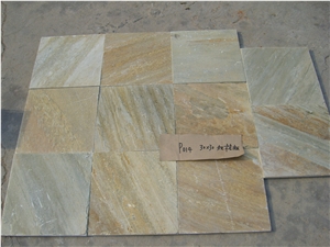 China Yellow Slate Tiles & Slabs / Yellow Wood Vein Slate Wall/Floor Tiles