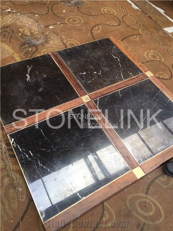 China St Laurent with Brass on Four Sides, China Brown Marble Tile with Brass & Bamboo for Flooring & Walling