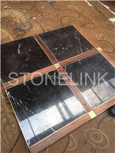 China St Laurent with Brass on Four Sides, China Brown Marble Tile with Brass & Bamboo for Flooring & Walling
