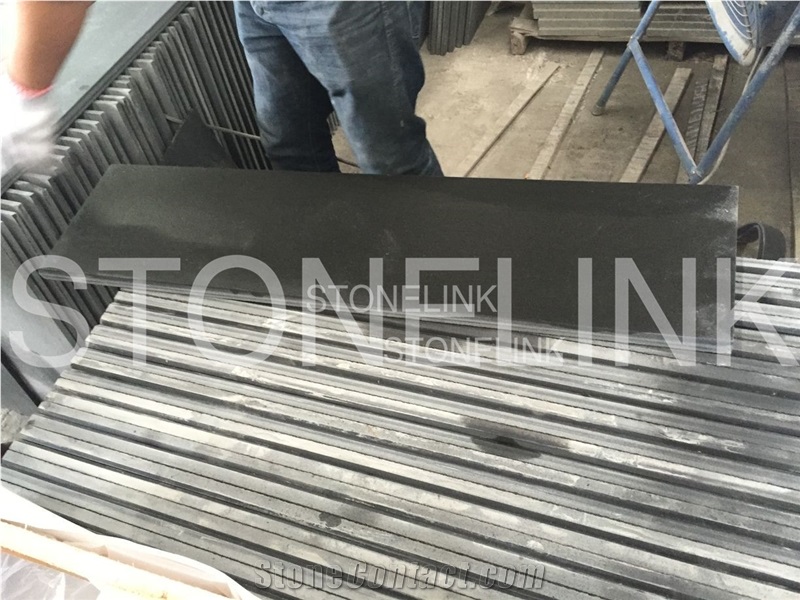 Customerized Black Granite Door Steps & Risers, Ebony Black Granite Stairs