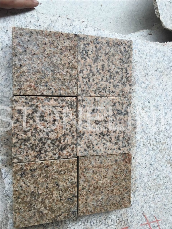 G682, China Rusty Yellow Granite Pavers, Misty Yellow Cobbles, G682 Cubic Stone