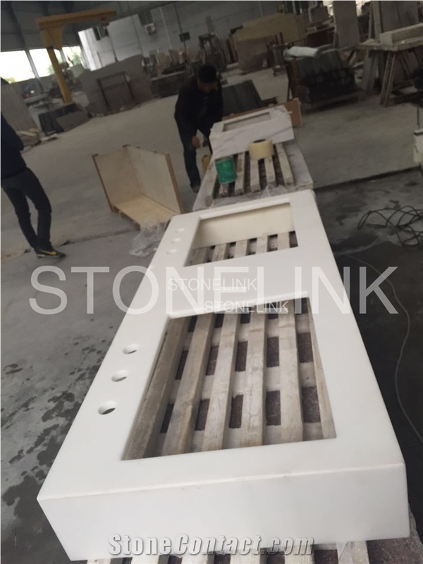Polished China Absolute White Marble Custom Countertops, White Marble Engineered Stone Kitchen Countertops