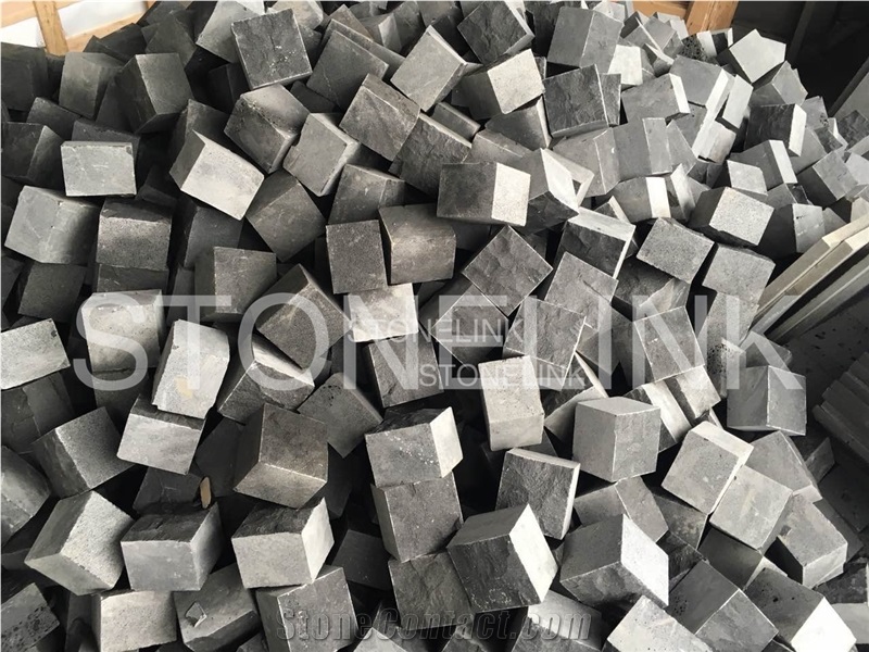 Zhangpu Black Granite Pavers, China Black Cube Stones, 10*10*10 cm Natural Split Cobbles