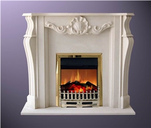 Beige Stone Fireplace Surrounded